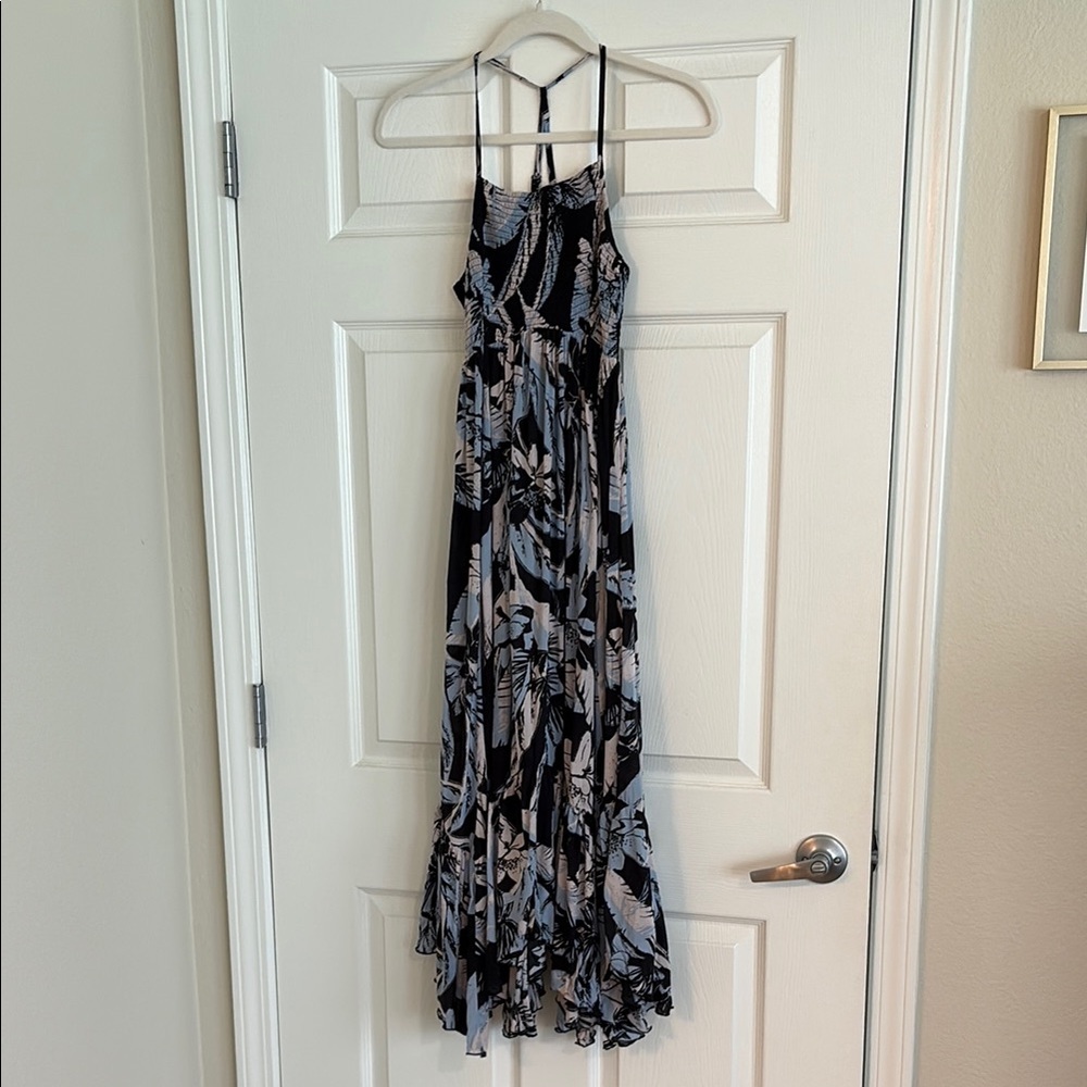 Free People Black and Blue Leaf Print Maxi Dress
